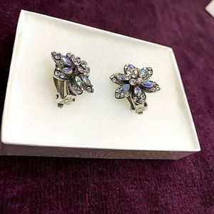 Silver Blossom Crystal Clip-On Earrings [NEW]
